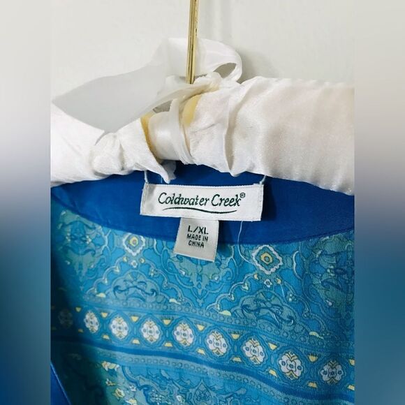 Coldwater Creek Silk bohemian Blue Printed Poncho Size large / XL - Picture 2 of 7